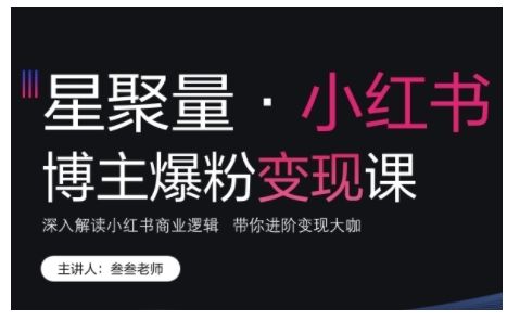 小红书博主爆粉变现课，深入解读小红书商业逻辑，带你进阶变现大咖-星仔副业