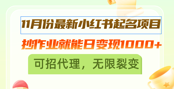 （13256期）11月份最新小红书起名项目，抄作业就能日变现1000+，可招代理，无限裂变-星仔副业