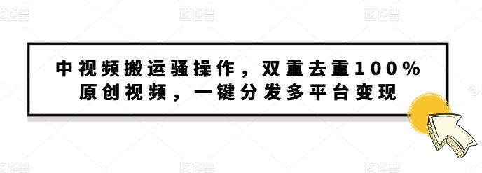 中视频搬运骚操作，双重去重100%原创视频，一键分发多平台变现，新手小白无脑操作-星仔副业