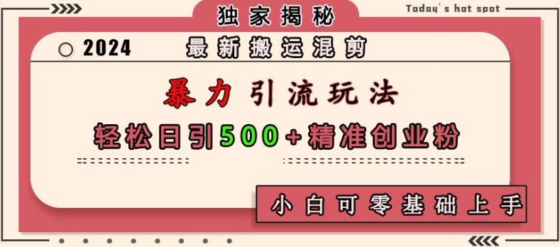 最新搬运混剪暴力引流玩法，轻松日引500+精准创业粉，小白可零基础上手-星仔副业