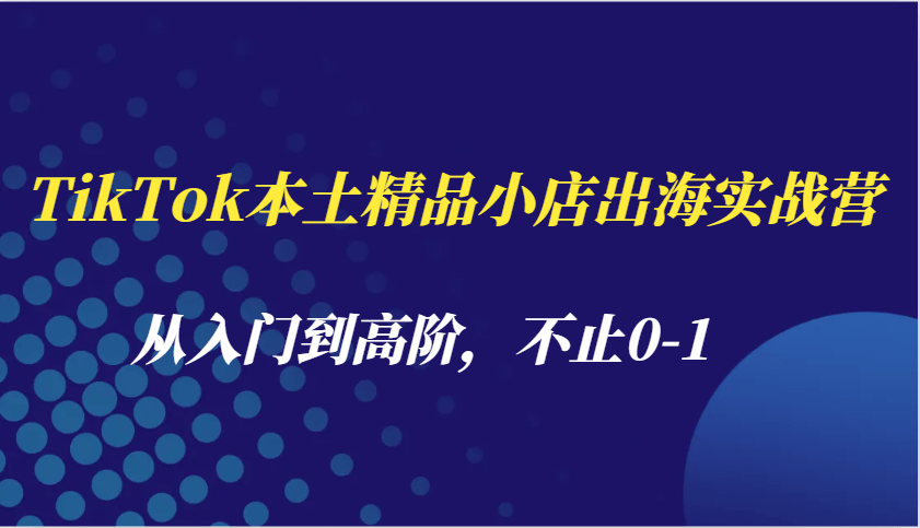 TikTok本土精品小店出海实战营，从入门到高阶，不止0-1-星仔副业