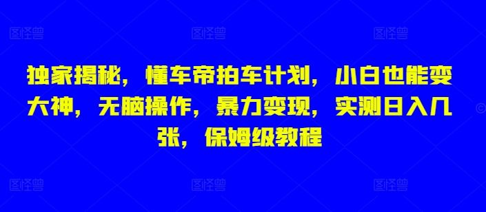 独家揭秘，懂车帝拍车计划，小白也能变大神，无脑操作，暴力变现，实测日入几张，保姆级教程-星仔副业