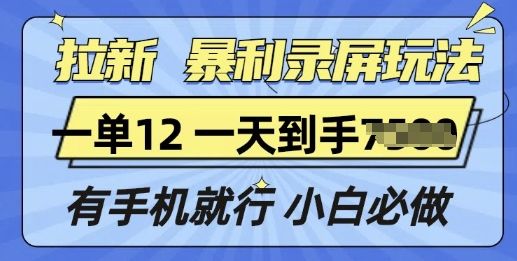 拉新暴利录屏玩法，一单12块，有手机就行，小白必做-星仔副业