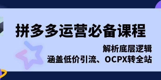 拼多多运营必不可少课程内容，分析底层思维，包含低价引流、OCPX转整站-星仔副业