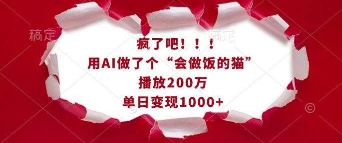 疯了吧！用AI做了个“会做饭的猫”，播放200万，单日变现1k-星仔副业